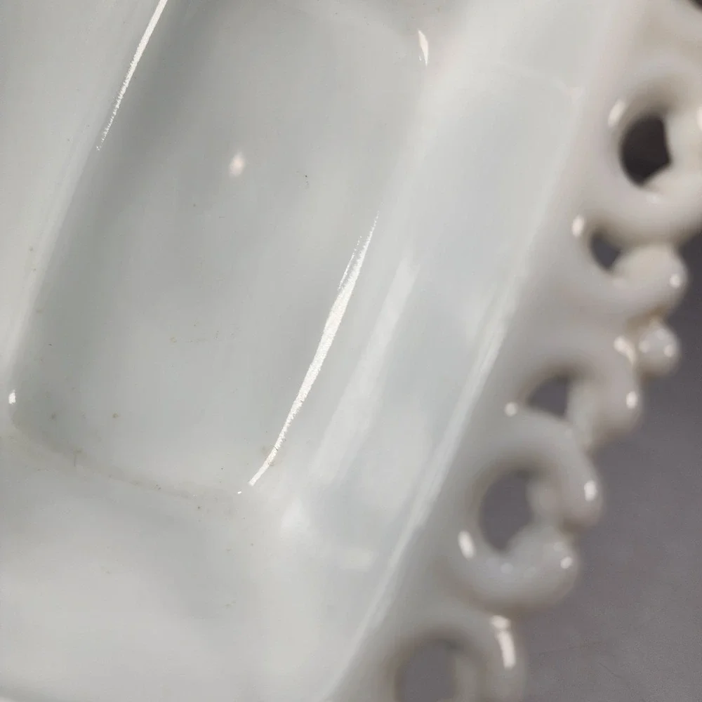 Vintage White Milk Glass Pedestal Bowl Open Lace Edge Ribbed Candy Dish Planter